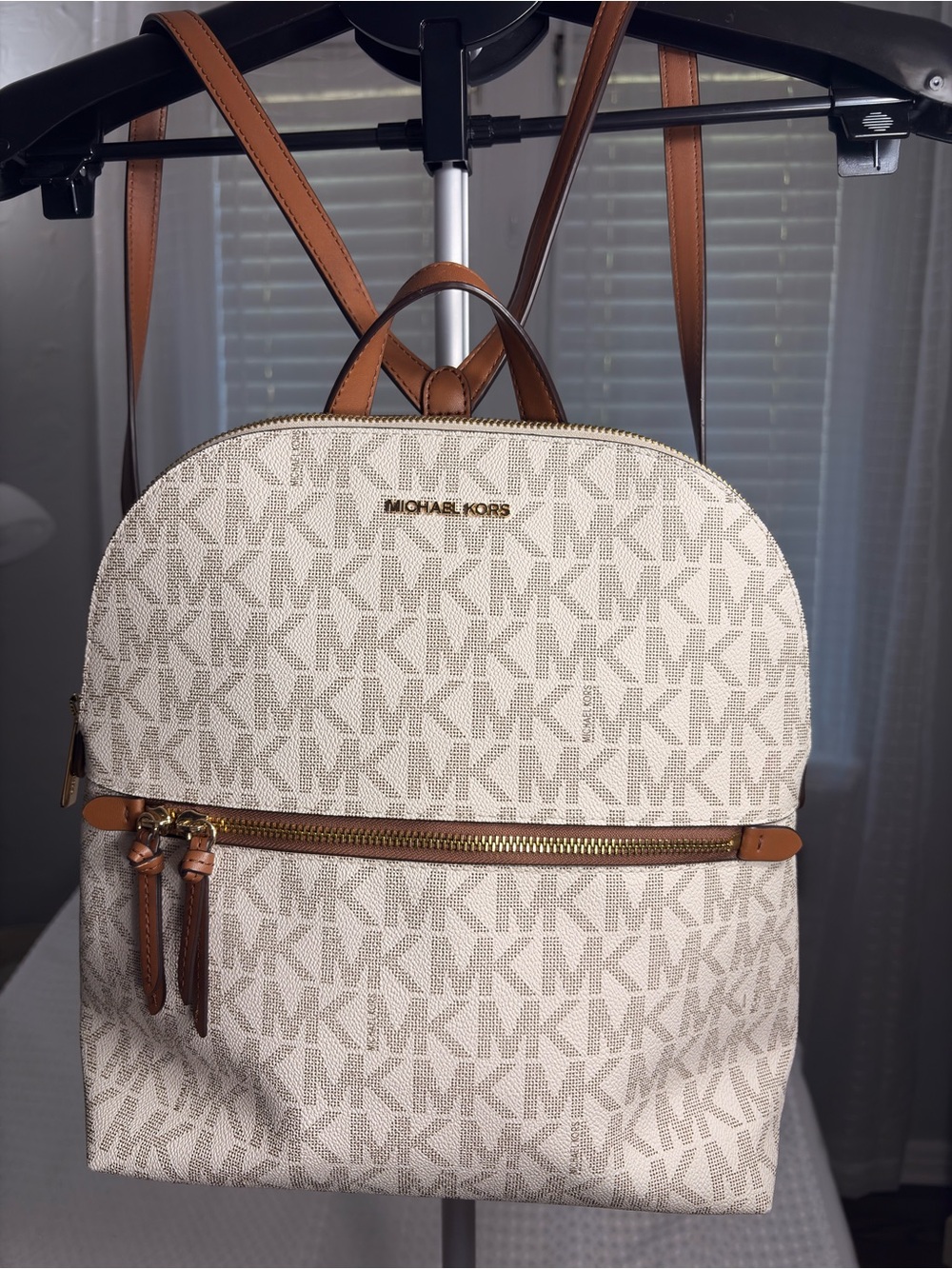 Michael Kors Cream and Tan Logo Backpack